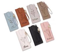 BBGDP Custodia Per Occhiali In Pelle Personalizzata, Borsa Per Occhiali Da Sole Con Nome Personalizzato Inciso, Porta Sunglasses Portatile Morbido Con Cordino, Custodia Da Viaggio Appesa Per Glasses