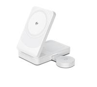 BBIAM Stazione di ricarica wireless magnetica 3 in 1 per dispositivi Apple e caricabatterie Magsafe, caricatore pieghevole portatile Qi2 certificato veloce wireless con adattatore da 30 W, bianco