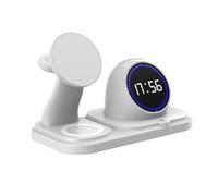BBIAM Stazione di ricarica wireless magnetica 6 in 1 per prodotti Apple Magsafe, caricabatterie wireless veloce da comodino con adattatore da 30 W, altoparlante e sveglia, bianco