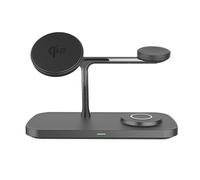 BBIAM Stazione di ricarica wireless magnetica certificata Qi2 3 in 1 per più dispositivi Apple e Samsung, caricabatterie wireless ad angolo regolabile con adattatore da 30 W per MagSafe., nero
