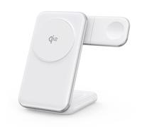 BBIAM Stazione di ricarica wireless magnetica certificata Qi2 3 in 1 per più dispositivi Apple e Samsung, caricabatterie wireless portatile pieghevole con adattatore da 30 W per MagSafe., bianco