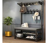 BBioss - Appendiabiti in metallo con scarpiera, stile moderno, industriale, 11 ganci e 2 ripiani, 4 in 1, facile montaggio, 100 x 33 x 170 cm, design salvaspazio