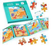 BBLIKE Puzzle magnetico per bambini, puzzle a partire da 3 dinosauri, 4 livelli di difficoltà, 133 pezzi, giochi da viaggio, educativo per bambini 3-5 anni