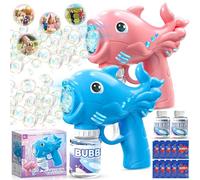 BBLTIFF 2 Pieces Pistola Spara Bolle di Sapone, Sparabolle di Sapone LED con 2 × 70ML Flaconi di Liquido per Bolle, Macchina Automatica per Bolle per Attività All'aperto, Feste e Matrimoni