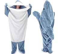 BBLTIFF Coperta Squalo, Shark Blanket con Cappuccio, Coperta Indossabile, Costume Squalo Adulto, Morbido Accogliente, Tuta Squalo per i Pigiama Party, i Giochi di Ruolo, 175-180cm (XXL, Blu)