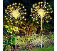 BBLTIFF Luci Solari da Giardino, 2 Pezzi 120 LED Luci da Esterno Giardino Solari con 8 Modalità, IP65 Impermeabie Solare Fuochi D'artificio per Decorare Patii, Prati e Terrazze (Bianco Caldo)