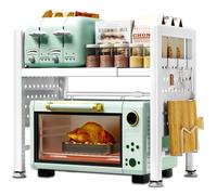 BBLTIFF Mensola Microonde Estensibile, Regolabile Due Livelli Microonde Scaffale 40-65cm, Mensola Microonde Salvaspazio, Supporto Microonde con Rastrelliera per Tagliere, 6 Ganci, Istruzioni (Bianco)