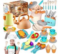 BBLTIFF Set Giocattoli da Cucina per Bambini 49 Pezzi - Accessori, Pentole e Padelle, Kit per Giochi di Ruolo - 3-6 Anni
