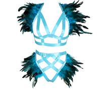 BBOHSS - Set di biancheria intima da donna con piume e alette, stile punk gotico, burning Man, biancheria intima, gambe, giarrettiera verde giada Taglia Unica