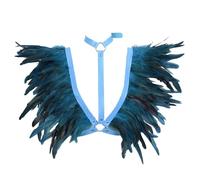 BBOHSS Uomini Body Harness Piume Reggiseno di Cuoio Moda Punk Hollow Gotico Carnevale Festa di Halloween Ballo Reggiseni Decorativi. (Blu cielo)
