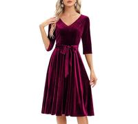 Bbonlinedress Abiti Rockabilly da Donna a 3/4 di Manica con Scollo a V, Manica Lunga, Abito Midi Elegante per Matrimonio, Stile Vintage, Cocktail, XL