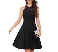 Bbonlinedress Abito da Cocktail da Donna Abiti da Sera Rockabilly Retro Vintage Halter Black 3XL