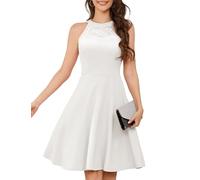Bbonlinedress Abito da Cocktail da Donna Abiti da Sera Rockabilly Retro Vintage Halter Ivory XS