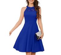 Bbonlinedress Abito da Cocktail da Donna Abiti da Sera Rockabilly Retro Vintage Halter RoyalBlue M