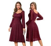 Bbonlinedress Abito da cocktail da donna in pizzo, formale, vintage, a maniche lunghe, per madre della sposa, abito midi, Borgogna, XL