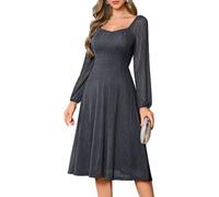 Bbonlinedress Abito da cocktail da donna in pizzo, formale, vintage, a maniche lunghe, per madre della sposa, abito midi, Grigio, S