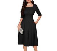 Bbonlinedress Abito da cocktail vintage da donna formale per invitati di nozze chiesa modesto collo quadrato abito da tè con maniche a 3/4, Nero , L