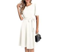 Bbonlinedress Abito da donna midi da cocktail, vintage, formale, per matrimonio, ospite, in chiesa, lavoro, ballo di fine anno, 2025, con maniche, bianco, XS