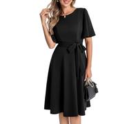 Bbonlinedress Abito da donna midi vintage da cocktail, per feste, da tè, a maniche corte, formale, per matrimonio, ospite della chiesa, abito modesto, Nero , L