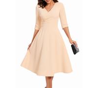 Bbonlinedress Abito da Sera Elegante con Maniche Lunghe per Matrimonio, Invernale Festivo con Tasche, Party Cocktail Rockabilly