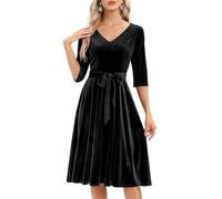 Bbonlinedress Abito Rockabilly da Donna con Maniche 3/4, Scollo a V, Lungo a Midi, Maniche Lunghe, Abito Festivo per Matrimonio, Stile Vintage, Abito da Cocktail, L