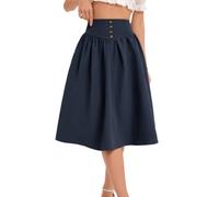 Bbonlinedress Gonna da donna estiva a linea, gonna a pieghe, lunghezza al ginocchio, casual, a vita alta, gonna a vita alta, gonna basic, rock, swing, per il tempo libero, blu navy, L