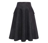 Bbonlinedress Gonna Donna Lunga Vintage Elegante Plaid Invernale Caldo Elastico in Vita Una Linea Casual Midi A Vita Alta Black S