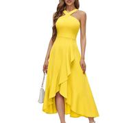 Bbonlinedress Halter Cocktail Donne Abiti Prom Formale Matrimonio Damigella D'Onore Abito Increspato Maxi Hi-Lo Sera Party 2025 Vestito, Giallo, M
