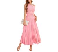 Bbonlinedress Maxi abito da cocktail a pieghe monospalla formale da donna, per matrimoni, ospiti, estate, per tutti i giorni, Rosa, M