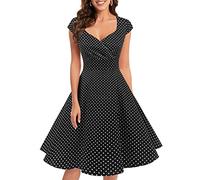 Bbonlinedress Women's Vintage 1950s cap Sleeve Rockabilly Cocktail Dress Multi-Colored Black Small White DOT XL