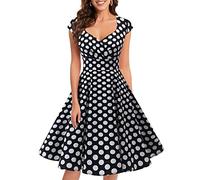 Bbonlinedress Women's Vintage 1950s cap Sleeve Rockabilly Cocktail Dress Multi-Colored Black White BDot M