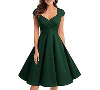 Bbonlinedress Women's Vintage 1950s cap Sleeve Rockabilly Cocktail Dress Multi-Colored Dark Green L