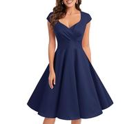 Bbonlinedress Women's Vintage 1950s cap Sleeve Rockabilly Cocktail Dress Multi-Colored Navy L