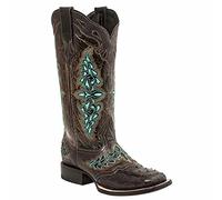 Stivali da equitazione da donna, stile vintage Chunky Heel Cowgirl Cowboy con punta quadrata in pelle ricamata, stivali da equitazione, Marrone marrone., 39 UE