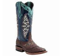 BBOOY Stivali Western da Donna, Stivali da Equitazione Vintage con Tacco Grosso Cowgirl Cowboy a metà Polpaccio con Punta Quadrata in Pelle Ricamata,Blu,37