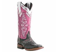 BBOOY Stivali Western da Donna, Stivali da Equitazione Vintage con Tacco Grosso Cowgirl Cowboy a metà Polpaccio con Punta Quadrata in Pelle Ricamata,Rosa,41