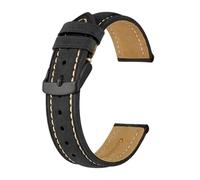 BBPLWEEA YingYou Cinturino for Orologio 14mm~24mm Cinturino in Pelle retrò Crazy Horse con Cinturino di Ricambio con Fibbia Nera for Uomo E Donna(Black(Beige Line)_18mm)