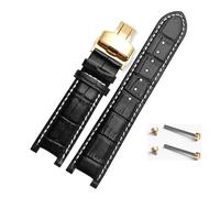 BBPLWEEA YingYou Cinturino For Orologio In Pelle Dentellato 20 * 11mm 22 * 13mm Compatibile Con GC Guess Passa Genuino Lleathe Catena For Orologio Impermeabile Uomo Donna(Black-white-gold,20x11mm)