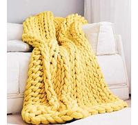 BBPM Coperta a Maglia Lana Grossa Plaid Trecce Grandi Coperte Morbido Lavorata a Maglia a Mano Decorazione di Lenzuola per Divani,Giallo,120x150cm/47x59in