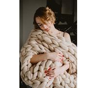 BBPM Coperta a Mano Intrecciata, Lana Grossa, Coperta in Maglia Grossa Morbido, Ideale Come Decorazione per La Casa, Beige, 50x50cm/19x19in
