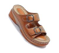 BBPM Sandali da Donna Sandali con Zeppa in Pelle Casual Estivi con Supporto per L'Arco Sandali con Zeppa Slip-on ortopedici Regolabili Traspiranti Estivi,Marrone,36 EU