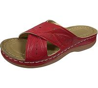 BBPM Sandali Donna Eleganti Sandali Sandalo Flat Schiava Sandali da Cerimonia Donna Peep Toe Tacco Piatto Scarpe Elastico Anti Scivolo Sandali,Rosso,EU40/US8
