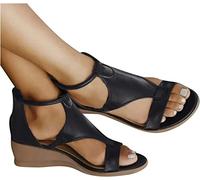 BBPM Sandali Donna Estive 2023 Zeppa Cinturino Caviglia Sandali Sandalo Donna Estivo Elegante Peep Toe Tacco Piatto Scarpe Suola Morbida Sandali,Nero,EU39/US7.5