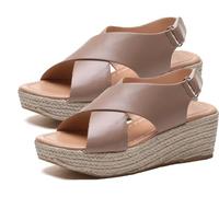 BBPM Sandali Donna Estivi Ciabatte Donna in Ecopelle A Doppia Fascia Incrociata con Zeppa, Plantare Imbottito,Marrone,EU37/US6