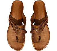 BBPM Sandali ortopedici da Donna Sandali per la correzione dell'alluce valgo Cuoio retrò Infradito con Tacco Piatto Scarpe da Passeggio da Spiaggia Piatte con Punta a Clip,Marrone,EU38/US7