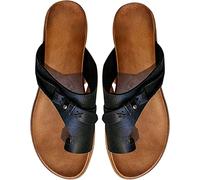 BBPM Sandali ortopedici da Donna Sandali per la correzione dell'alluce valgo Cuoio retrò Infradito con Tacco Piatto Scarpe da Passeggio da Spiaggia Piatte con Punta a Clip,Nero,EU38/US7