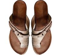 BBPM Sandali ortopedici da Donna Sandali per la correzione dell'alluce valgo Cuoio retrò Infradito con Tacco Piatto Scarpe da Passeggio da Spiaggia Piatte con Punta a Clip,Argento,EU40/US8