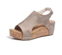 BBPM Sandali Ortopedici Donna Estive Eleganti Sandali con Adjustable Strappo Leggere Comodi Cuoio Artificiale Sandali con Zeppa Vintage Moda Scarpe,Grigio,EU37/US6