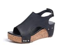 BBPM Sandali Ortopedici Donna Estive Eleganti Sandali con Adjustable Strappo Leggere Comodi Cuoio Artificiale Sandali con Zeppa Vintage Moda Scarpe,Nero,EU35/US4.5