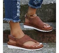 BBPM Sandali ortopedici per alluce valgo da donna con plateau sandali comodi aperti in pelle PU con gancio regolabile e anello per dita dei piedi sandali piatti da spiaggia, marrone, EU37/US6